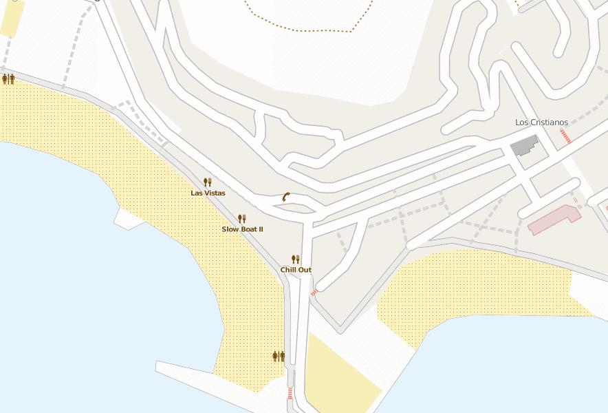 Playa de las Américas-Stadtplan mit Luftansicht und Unterkünften von